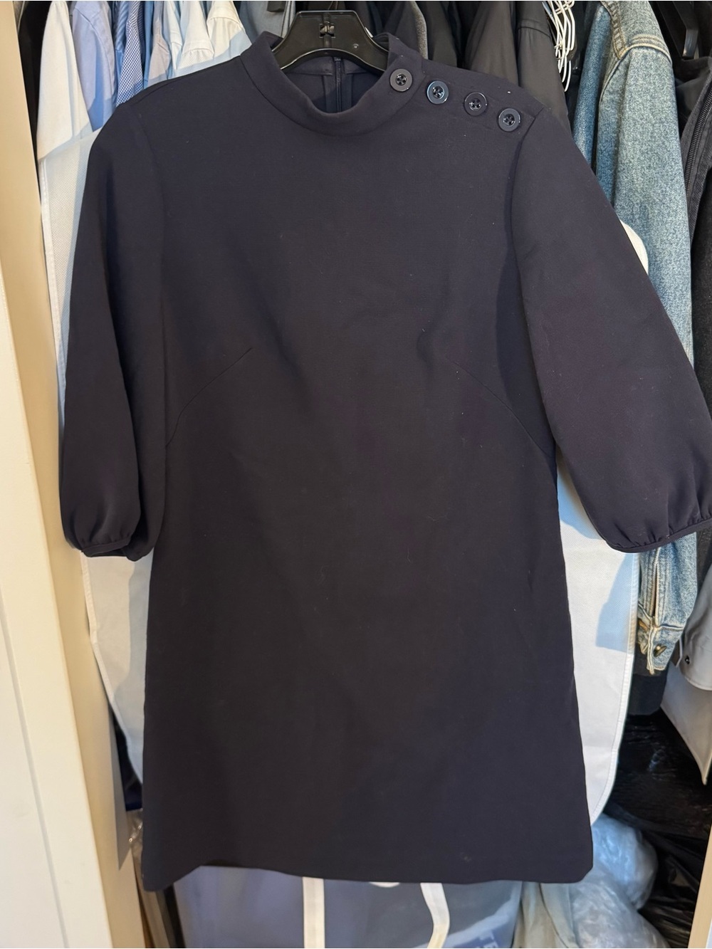 Ann Taylor Navy Shift Dress with Shoulder Buttons